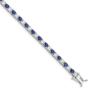 Image of Sterling Silver Rhodium-plated Blue Glass and CZ 7 inch Bracelet