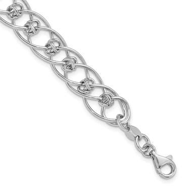 Image of Sterling Silver Rhodium-plated Polished Oval 7.5in Link Bracelet