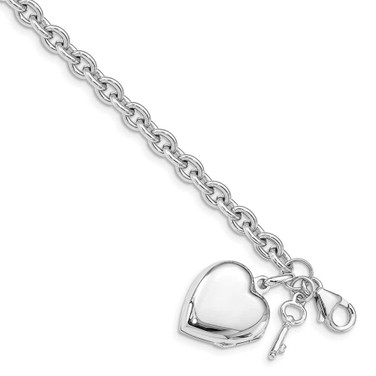 Image of Sterling Silver Rhodium-plated Puffed Heart Locket & Key Bracelet