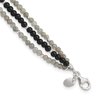 Image of Sterling Silver Agate,Labradorite,Quartz 3-Strand 1in ext Bracelet