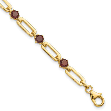 Image of Sterling Silver Gold-tone 5mm 4.05GA Garnet Paperclip Chain Bracelet