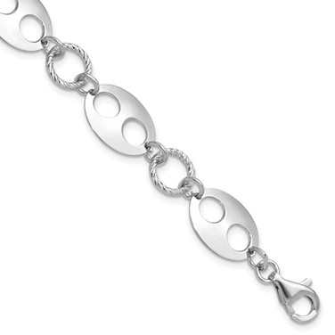 Image of Sterling Silver Rhodium-plated Diamond-cut Link w/1 in ext. Bracelet