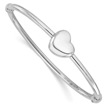 Image of Sterling Silver Rhodium-plated Polished Heart Hinged Bangle Bracelet