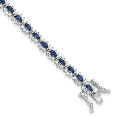 Image of Sterling Silver Rhodium-plated with Blue and White CZ 7.5in Bracelet