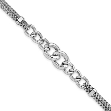 Image of Sterling Silver Rhodium-plated Fancy Chain w/1in Ext. 2-strand Bracelet