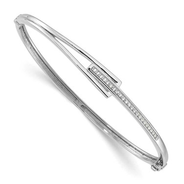 Image of Sterling Silver Rhodium-plated Polished Fancy CZ Hinged Bangle Bracelet