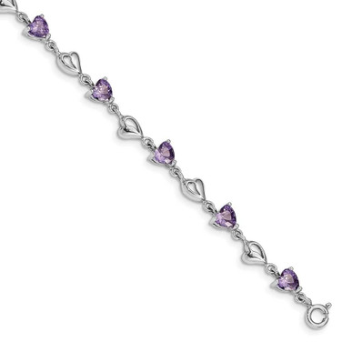 Image of Sterling Silver Rhodium-plated w/1in ext Purple Crystal Hearts Bracelet