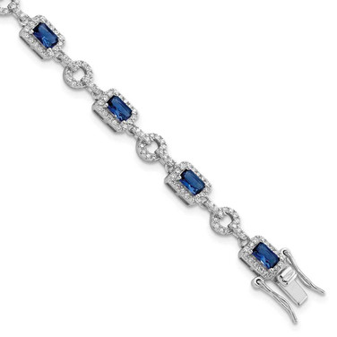 Image of Sterling Silver Rhodium-plated CZ and Blue Glass Stone 7.75 inch Bracelet