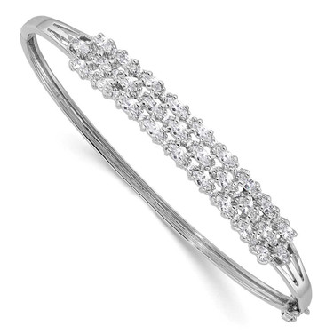 Image of Sterling Silver Rhodium-plated Polished Graduated CZ 3 Row Hinged Bracelet