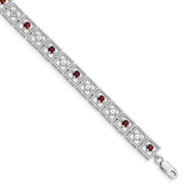 Image of Sterling Silver Rhodium-plated Garnet Diamond Bracelet QX833GA