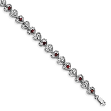 Image of Sterling Silver Rhodium-plated Garnet Diamond Bracelet QX832GA