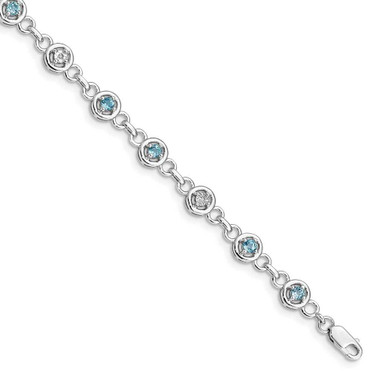 Image of Sterling Silver Rhodium-plated Blue Topaz & Diamond Bracelet QX846BT