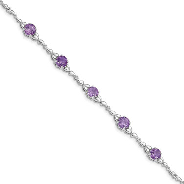 Image of Sterling Silver Rhodium-plated Amethyst & Diamond Tennis Bracelet QX946AM
