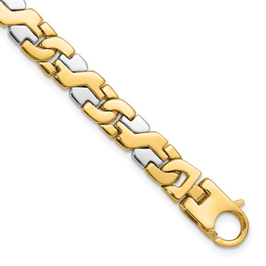 14K Two-tone Gold 9 inch 8.8mm Hand Polished Fancy Link with Fancy Lobster Clasp Bracelet