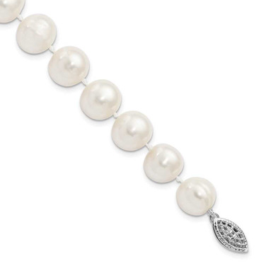 Image of Sterling Silver Rhodium-plated 10-11mm White Freshwater Cultured Pearl Bracelet QH4828-7.25