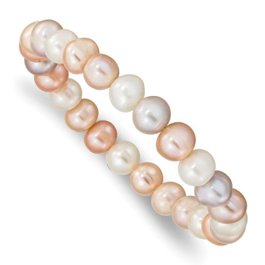 8-9mm Freshwater Cultured Pearl White/Pink/Purple Stretch Bracelet