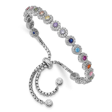 Image of Prizma Sterling Silver Rhodium-plated White and Colorful CZ Adjustable Bolo Bracelet