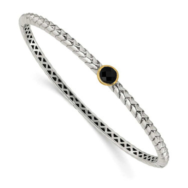Image of Shey Couture Sterling Silver with 14K Accent Antiqued Checkerboard-cut Black Onyx Hinged Bangle Bracelet