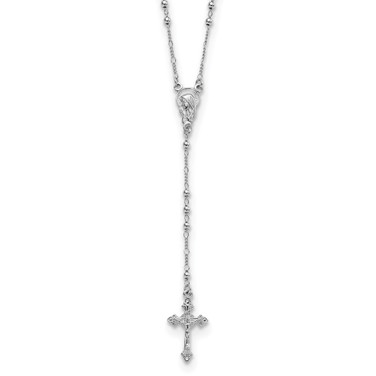 Image of Sterling Silver Rhodium-plated Polished Beaded Rosary