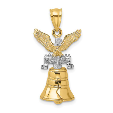 14K Yellow Gold w/Rhodium 3D Moveable Liberty Bell w/Eagle Top Pendant