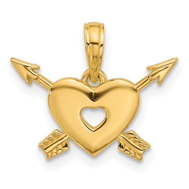 14K Yellow Gold Polished Heart and Arrows Pendant
