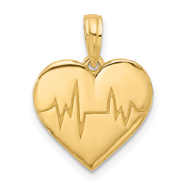 14K Yellow Gold Polished Fancy EKG Heart Pendant