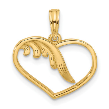 14K Yellow Gold Polished Fancy Wings and Heart Pendant