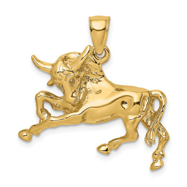 10k Yellow Gold Polished Raging Bull with Horns Pendant
