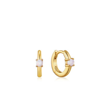 Image of Ania Haie Gold-plated Sterling Silver Kyoto Simulated Opal Cabochon Huggie Hoop Earrings