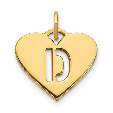 Sterling Silver Gold-plated Initial Letter D Heart Initial Charm