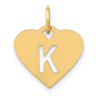 Sterling Silver Gold-plated Initial Letter K Heart Initial Charm