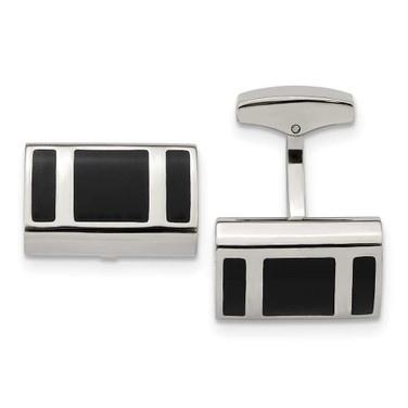 Image of Stainless Steel Polished Black Rubber Rectangle Cufflinks