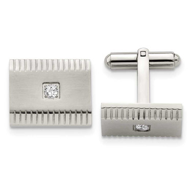Image of Stainless Steel Brushed Polished and Textured CZ Square Cufflinks