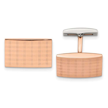 Image of Stainless Steel Polished Rose IP-plated Laser Design Rectangle Cufflinks