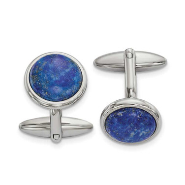Image of Chisel Stainless Steel Polished Lapis Circle Cufflinks