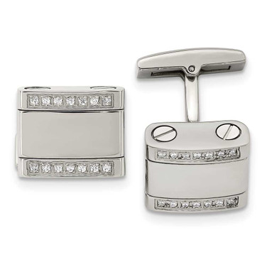 Image of Chisel Stainless Steel Polished CZ Rounded Square Cufflinks