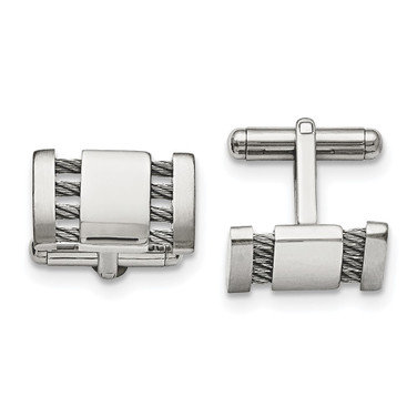 Chisel Stainless Steel Brushed and Polished with Cable Cufflinks