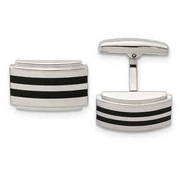 Image of Chisel Stainless Steel Polished Black Rubber Rectangle Cufflinks