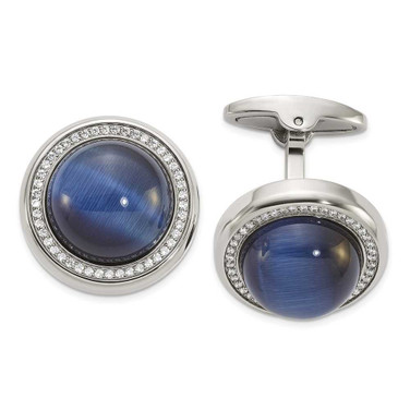 Image of Chisel Stainless Steel Polished with CZ and Onyx Circle Cufflinks