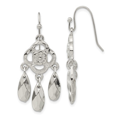 1928 Jewelry Silver-tone Flower and Faceted Teardrop Dangle Earrings