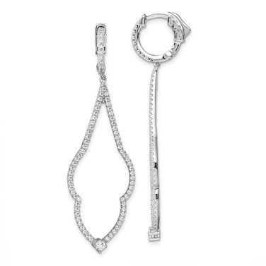 Image of Brilliant Embers Sterling Silver Rhodium-plated 156 Stone Micro Pave CZ Hinged Hoop Dangle Earrings