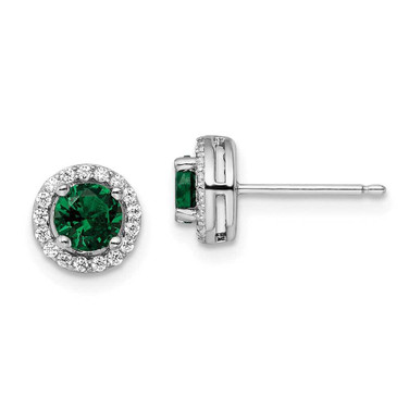 Image of 8mm Brilliant Embers Sterling Silver Rhodium-plated 34 Stone White and Green Micro Pave Halo CZ Post Earrings
