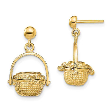 Image of 25.25mm 14K Yellow Gold 3-D Nantucket Basket Dangle Earrings