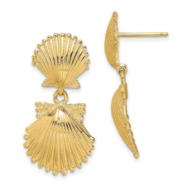 Image of 29.2mm 14K Yellow Gold Double Scallop Shell Dangle Earrings