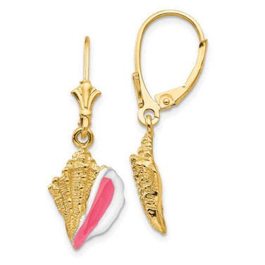 Image of 32mm 14K Yellow Gold Enameled Conch Shell Leverback Earrings