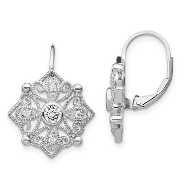 Image of 18mm Cheryl M Sterling Silver Rhodium-plated Fancy Brilliant-cut CZ Leverback Earrings