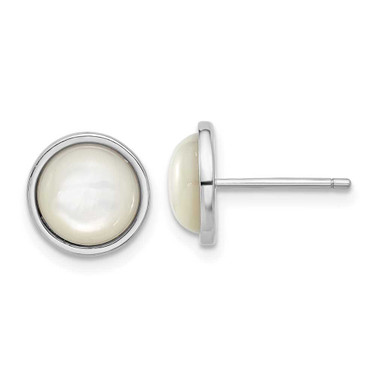 Image of 9.65mm Cheryl M Sterling Silver Rhodium-plated Cabochon Mother of Pearl Post Stud Earrings Image of 9.65mm Cheryl M Sterling Silver Rhodium-plated Cabochon Mother of Pearl Post Stud Earrings
