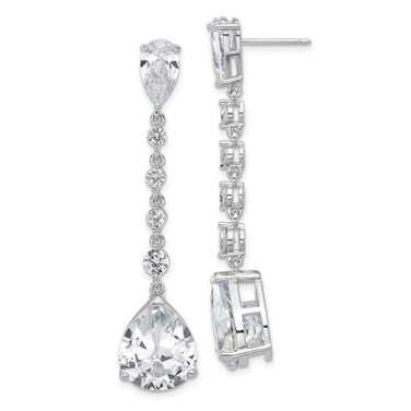 Image of 55mm Cheryl M Sterling Silver Rhodium-plated Fancy Brilliant-cut CZ Teardrop Post Dangle Earrings