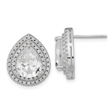 Image of 16mm Cheryl M Sterling Silver Rhodium-plated Brilliant-cut Pear Shaped CZ Double Halo Post Earrings