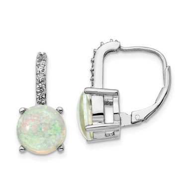 Image of 17mm Cheryl M Sterling Silver Rhodium-plated Cabochon Lab Created Opal and Brilliant-cut CZ Leverback Earrings